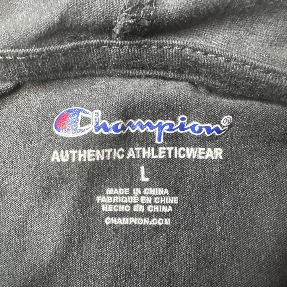 Champion Hooded T-Shirt Kids L Black Pink Shadow Logo Long Sleeve Graphic Pocket